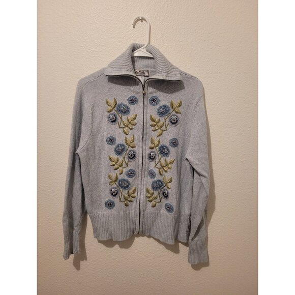 Vintage Tiara International Knit Full Zip Cardigan Floral Women's L Ramie Cotton - Picture 1 of 12